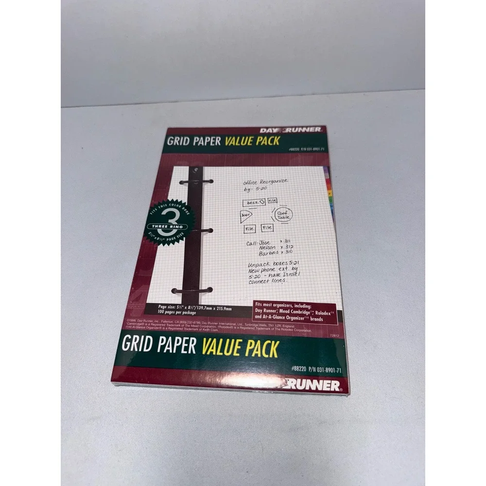 Day Runner Grid Paper Value Pack‎ 88220 100 Sheets 5.5x8.5 3 Ring Planner Refill